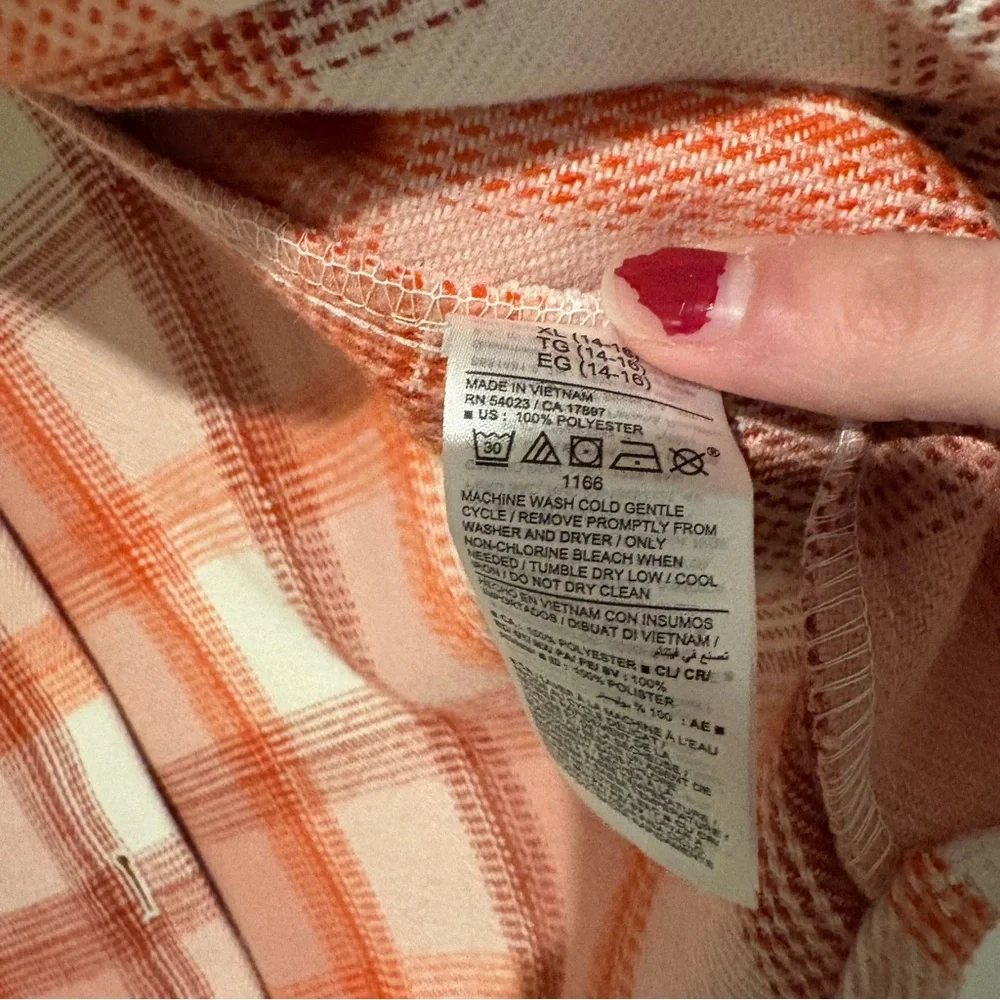 Old Navy‎ Oversized Tunic Shacket Plaid pink orange Girls Size XL